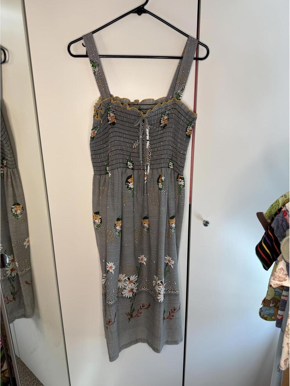 Vintage 70s Daisy Patterned Striped Maxi Dress